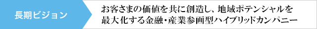 長期ビジョン お客さまの価値を共に創造し、地域ポテンシャルを最大化する金融・産業参画型ハイブリッドカンパニー